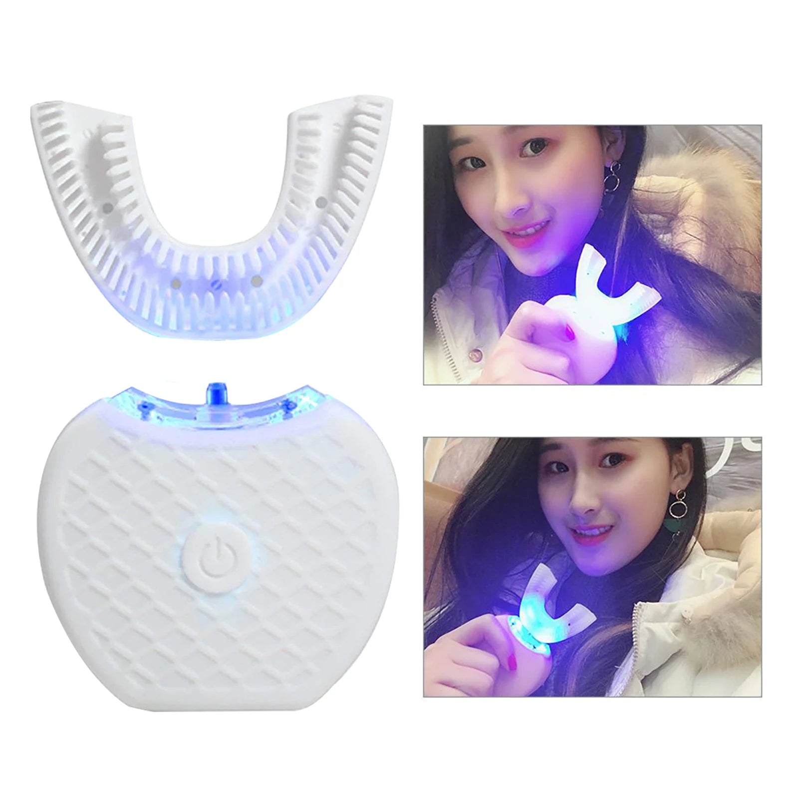 360 Degrees Intelligent Automaticelectronic Toothbrush USB Rechargeable U Shape with 4 Modes Timer Blue Light Toothpaste