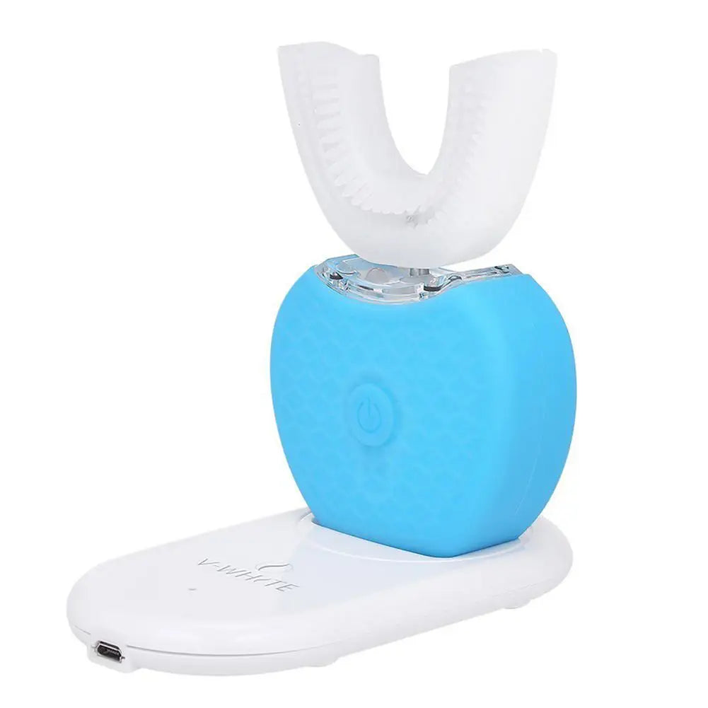 360 Degrees Intelligent Automaticelectronic Toothbrush USB Rechargeable U Shape with 4 Modes Timer Blue Light Toothpaste