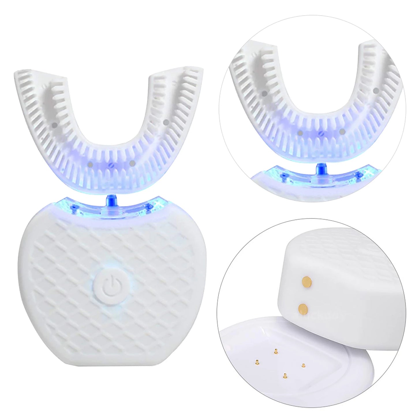 360 Degrees Intelligent Automaticelectronic Toothbrush USB Rechargeable U Shape with 4 Modes Timer Blue Light Toothpaste