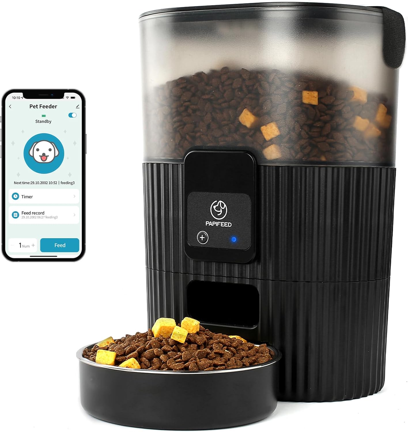 Automatic Cat Feeders with APP: Wifi Pet Dry Food Dispenser Compatible with Alexa & Echo,Smart Timed Auto Cat Feeder with Anti-Bite Power Cord for Cats, Dogs,Up to 10 Meals per Day(15 Cups