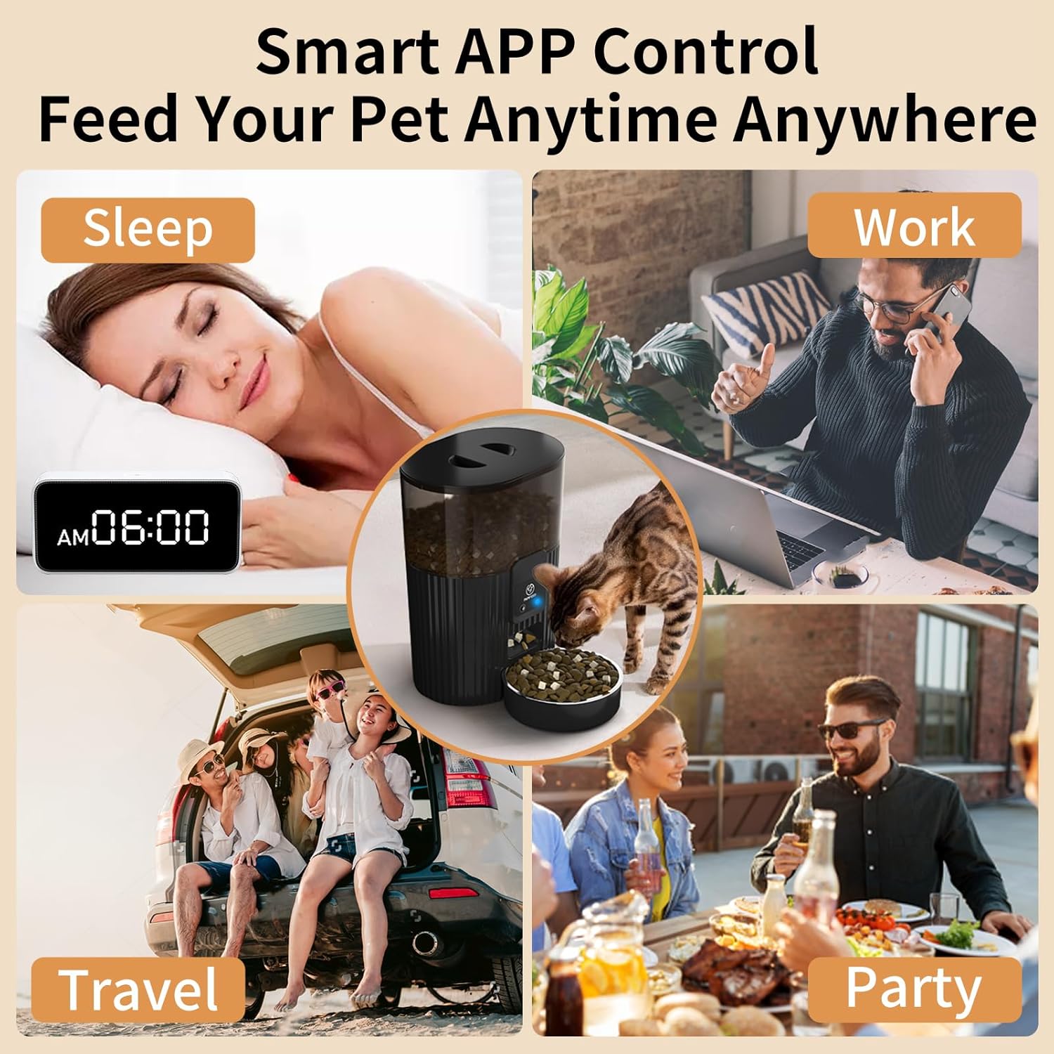 Automatic Cat Feeders with APP: Wifi Pet Dry Food Dispenser Compatible with Alexa & Echo,Smart Timed Auto Cat Feeder with Anti-Bite Power Cord for Cats, Dogs,Up to 10 Meals per Day(15 Cups