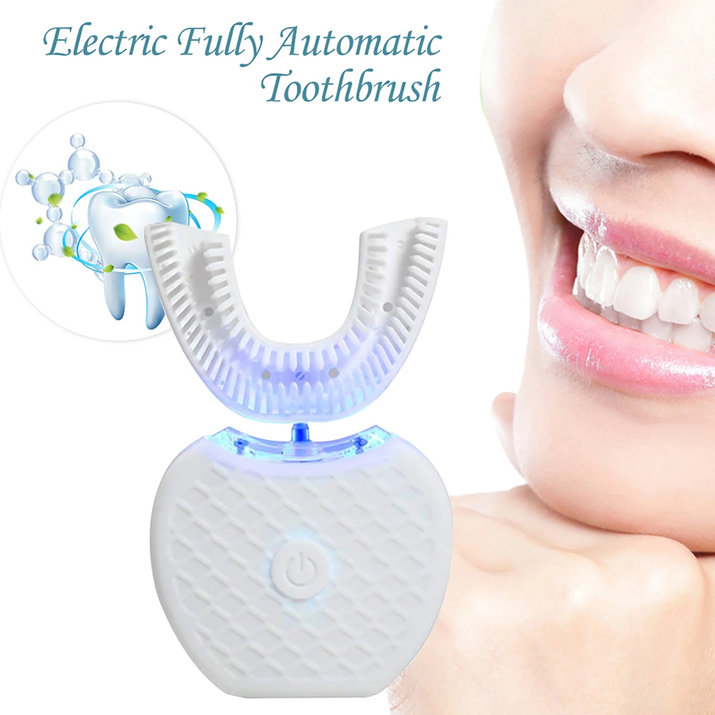 360 Degrees Intelligent Automaticelectronic Toothbrush USB Rechargeable U Shape with 4 Modes Timer Blue Light Toothpaste